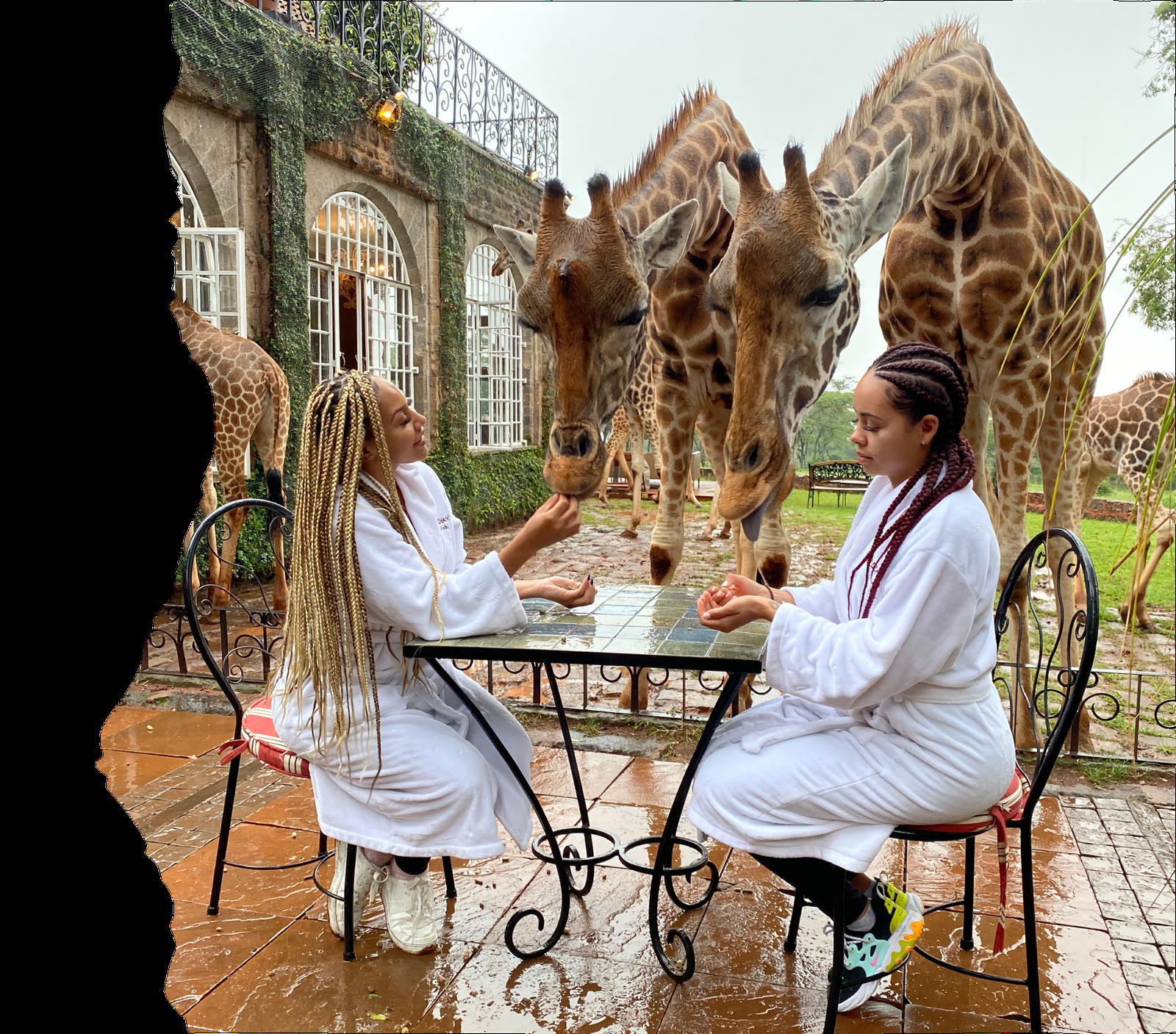 Mother and daughter at Giraffe Manor, Kenya